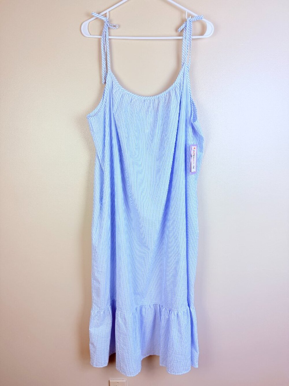 NWT Joyspun Cotton Blend Tie Shoulder Ruffle Hem Dress Size XL